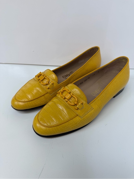 Salvatore Ferragamo Shoes - Salvatore Ferragamo Yellow Croc-Embossed Leather Loafers, 6